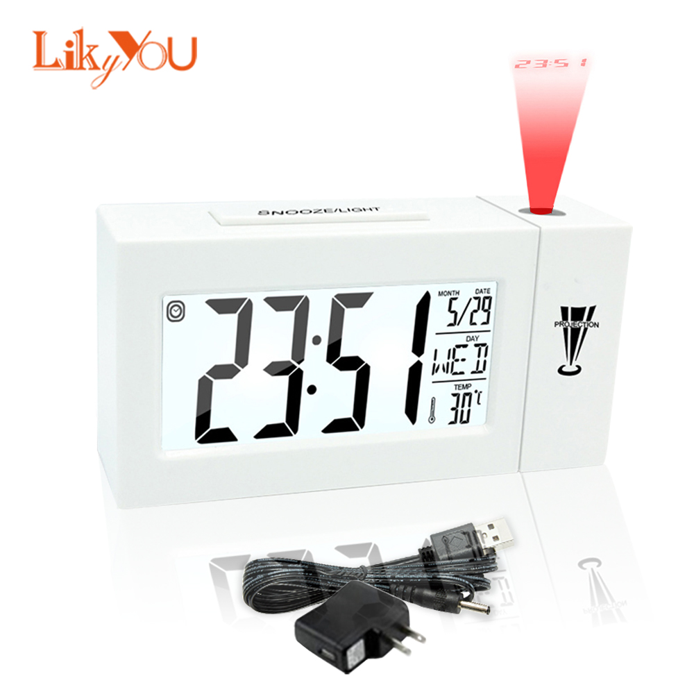 Wekker Met Thermometer Kalender Datum Display Veranderende Snooze Led Tafel Klok Met Eu Us Plug, Projectie Digitale Klok