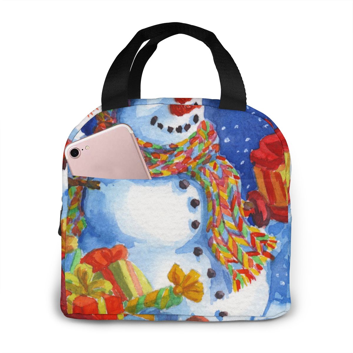 Abstracte kerstverlichting lunchbox tas geïsoleerde thermische lunch picknick lunchtas voor vrouwen kinderen mannen koeltas: Zwart 3