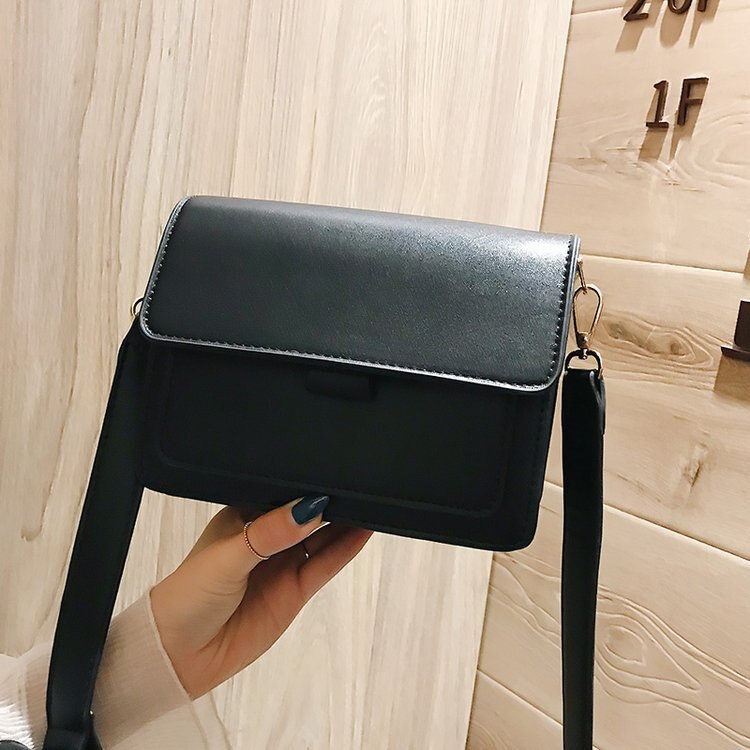 Borsa quare da donna borsa nuova moda coreana semplice monospalla messenger port style ins chic retrò piccola borsa quadrata: Black