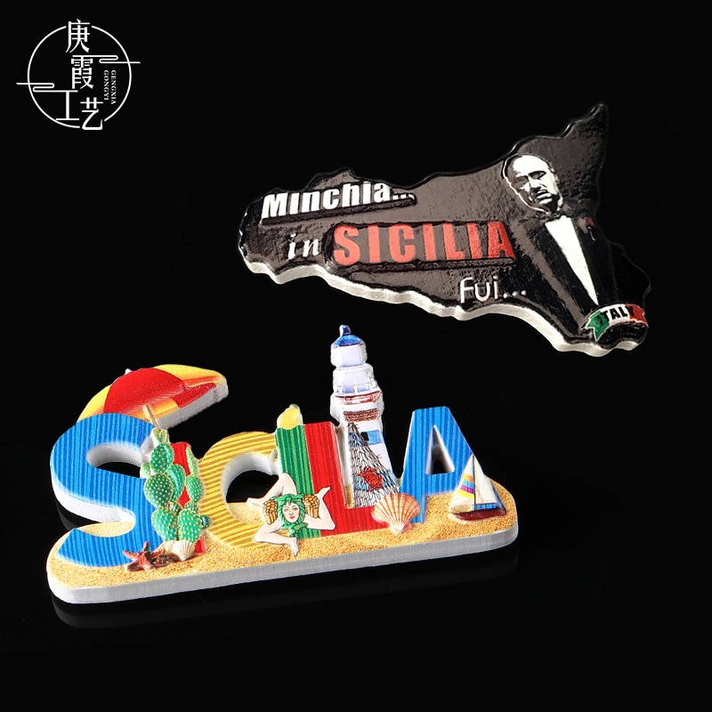 Wereld Reizen Koelkastmagneet Souvenir Italië Sicilia Hars Koelkast Sticker Keuken Accessoires Decoratie Thuis Relatiegeschenk Ideeën