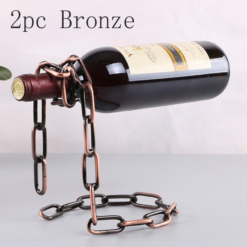 Magische hangende ijzeren ketting wijnrekken één fles wijn display rekken standhouder keuken eetkamer kelder bar decoratie: 2pc bronze