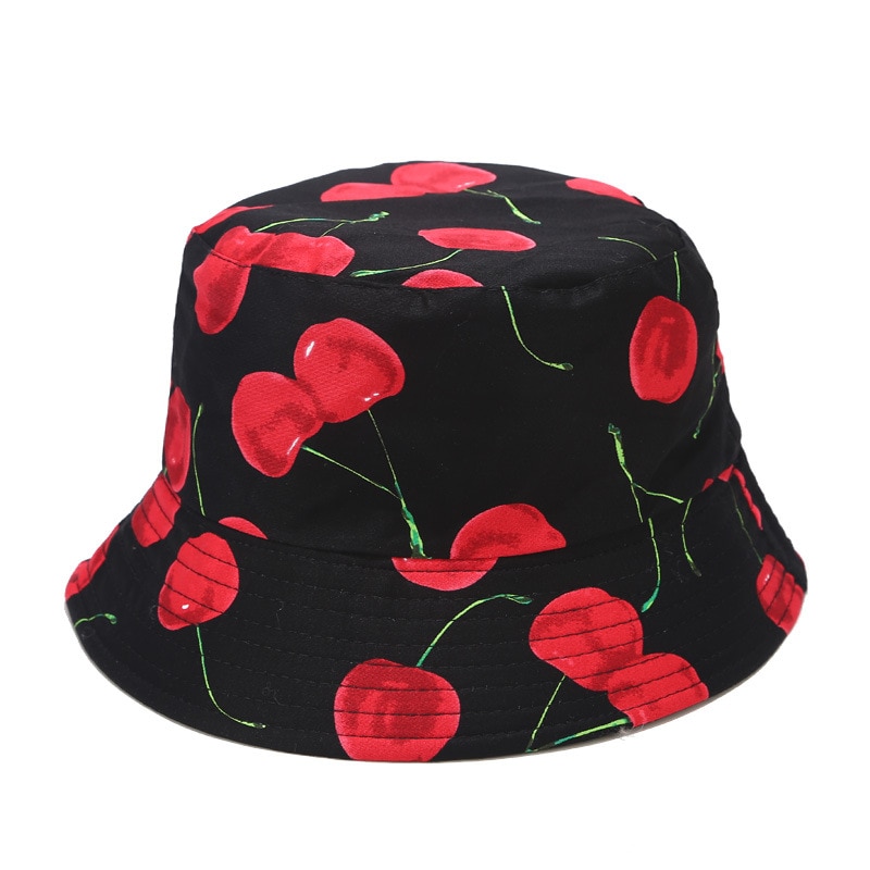 Frugt kirsebær spand hatte til piger kvinder to side vendbar fisker hat panama bob hat sommer sol hat: Stor kirsebær