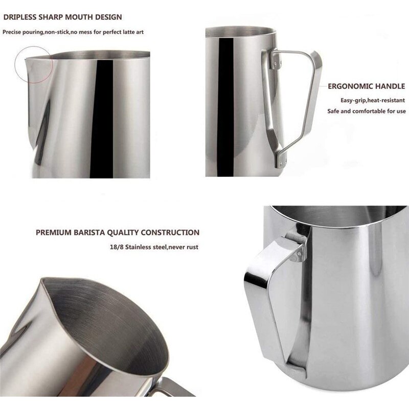 Milk Froth Pot-12oz/350ml Stainless Steel Coffee Tool Cup Creamer Frothing Pitcher for Espresso Coffee Latte Cappuccino Cups