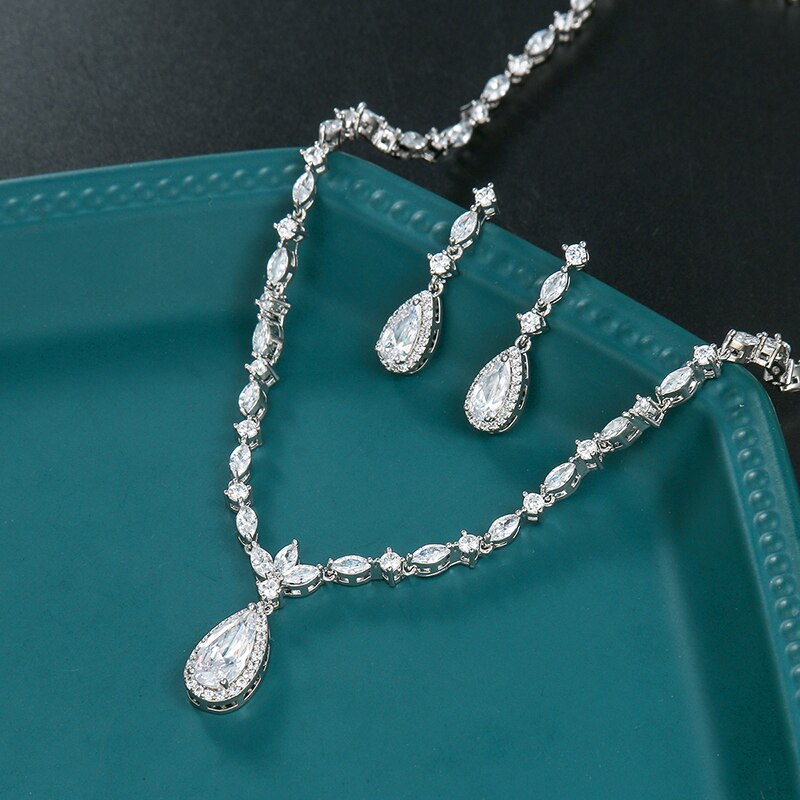 WEIMANJINGDIAN – collier et boucles d&#39;oreilles en cristal de zircone cubique, ensemble de bijoux de pour mariage ou Banquet,