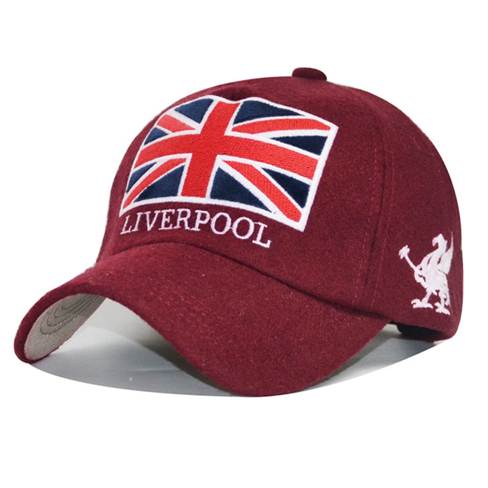 Arrivals Winter Baseball Cap Men Liverpool Warm Felt Bone Snapback Hat Women Gorras Snap Backs With England Flag for Autumn: Wine Red