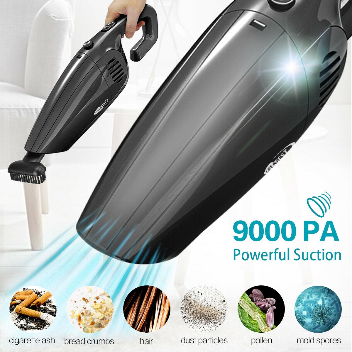 9000pa Portable HandHeld Vacuum Cleaner Cordless Home Car Pet Hair Rechargeable Car Vacuum Cleaner Wet&Dry 120W Cleaner