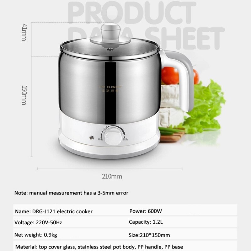220V Multifunction Electric Cooking Pot Stainless Steel Liner Rice Cooker Machine Mini Food Cooker with Steamed Eggs Pan