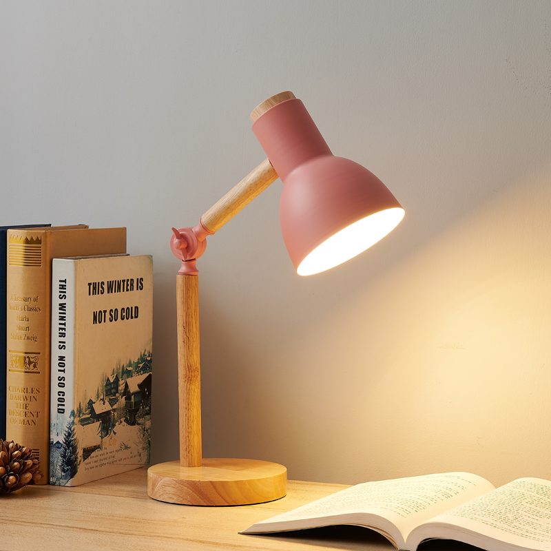 Creatieve Scandinavische tafellamp Houten kunst LED-draaikop Eenvoudig nachtkastje Bureaulamp / oogbescherming Lees- en slaapkamerstudielamp: 16-20W / WHITE