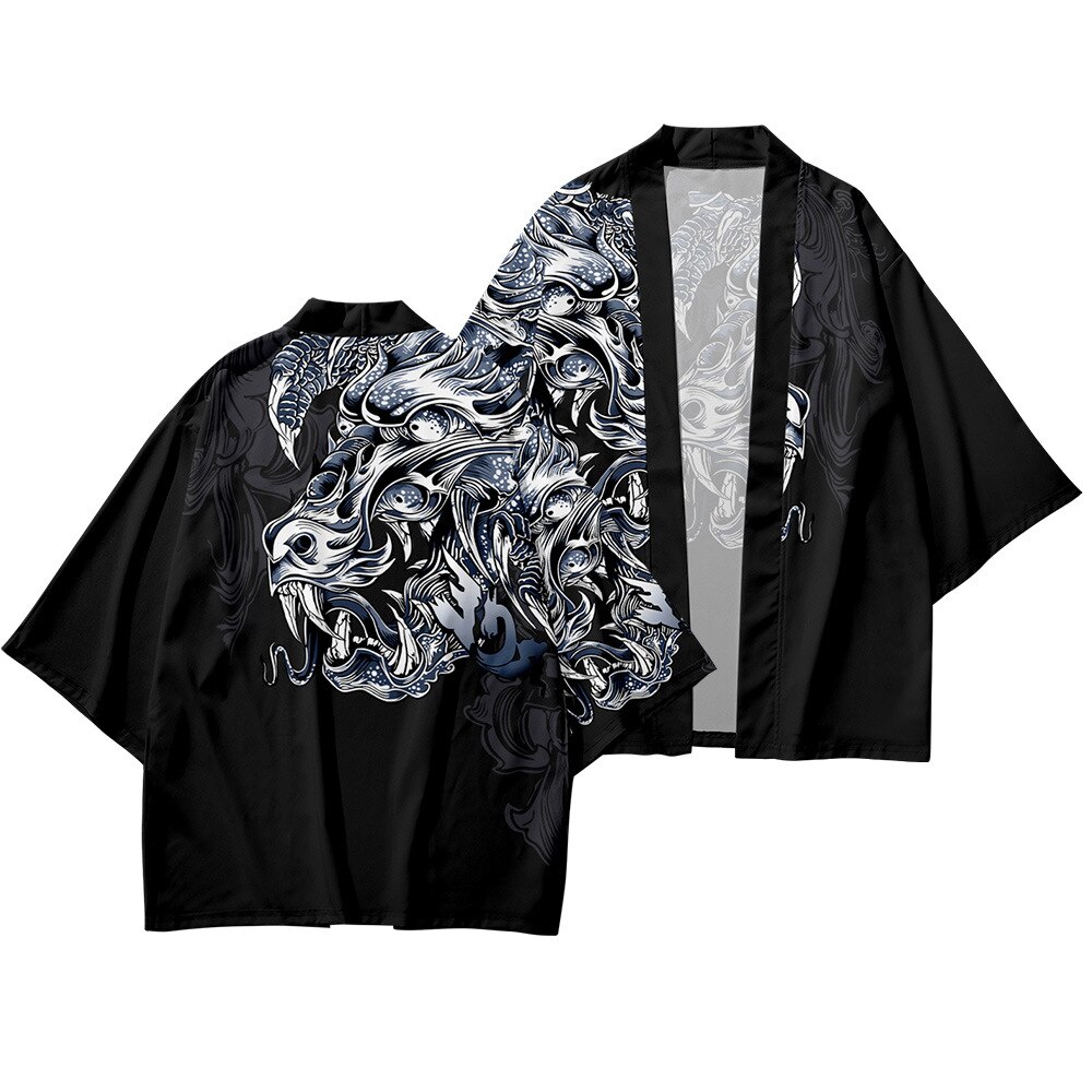 Kimono de con estampado de dragón para hombre, cárdigan tradicional japonés de Samurai, haori yukata