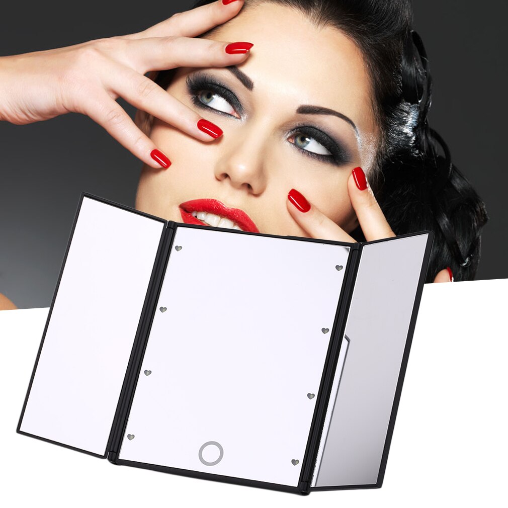 8LEDs Lower power Screen Mirror Tri-Folded Makeup LED Mirror Health Beauty Tool Desktop Mirror