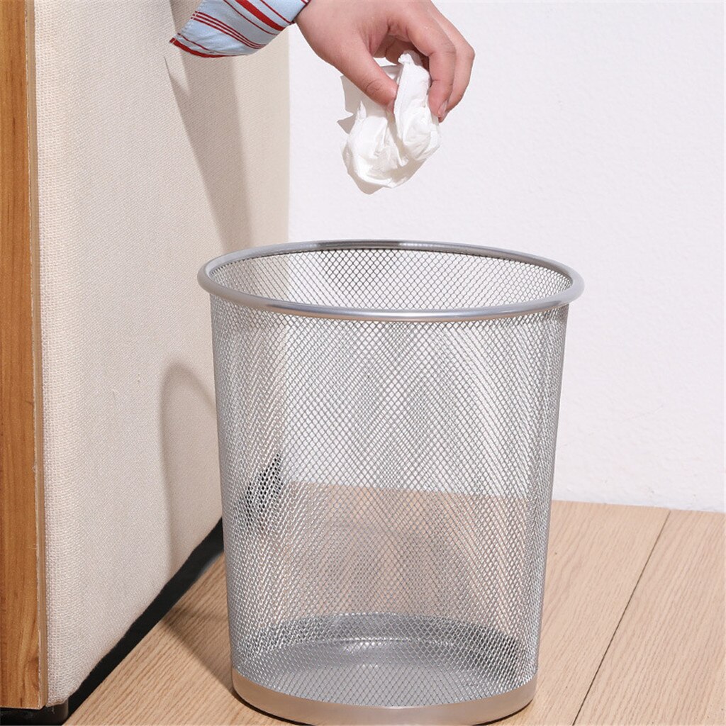 Metal Mesh Round Trash Can Wrought Iron Kitchen Without Lid Bucket Paper Basket Bedroom Office Rubbish Organizer Waste Bins