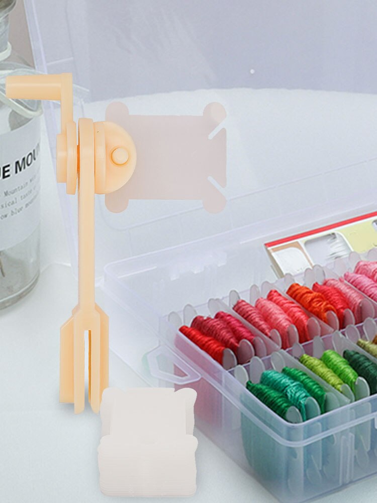 Plastic Floss Bobbins with Floss Bobbin Winder Cross-Stitch Card Thread Holder DIY Embroidery Floss Organizer Sewing Accessories