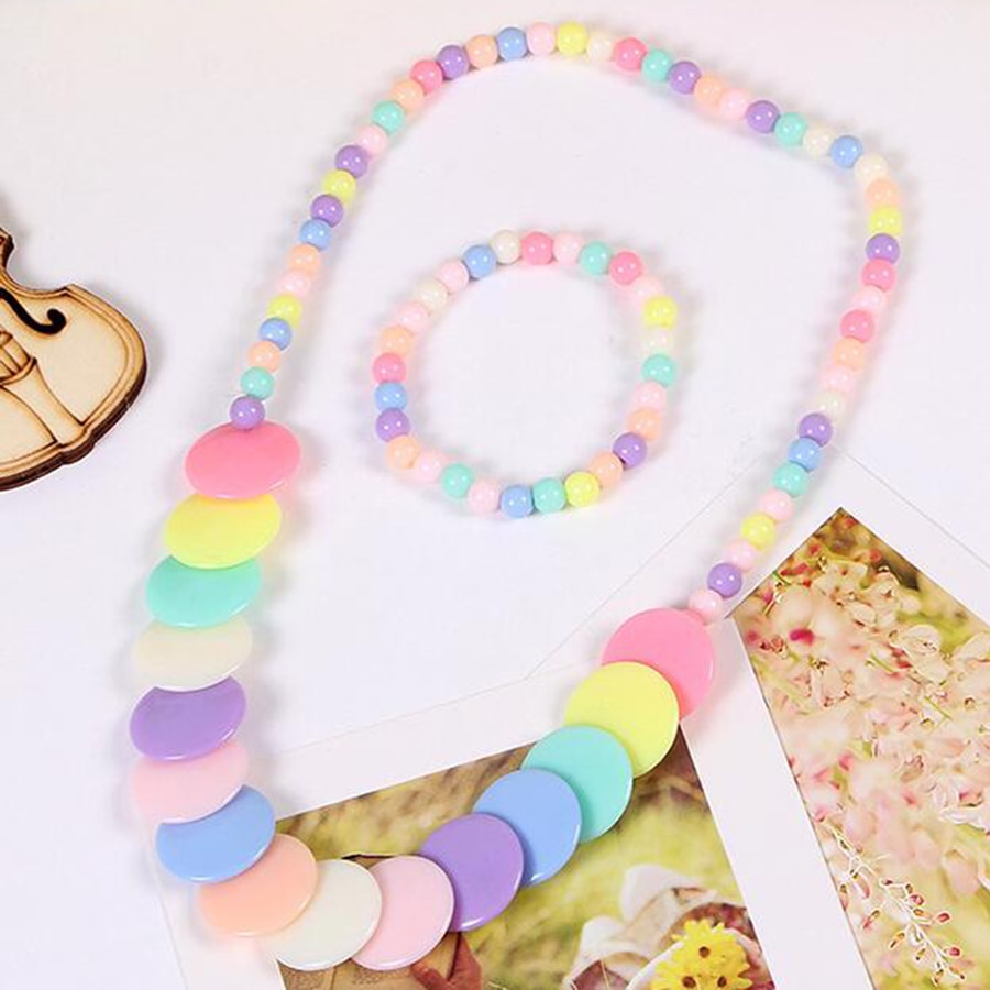 Neue Süssigkeit Farbe Perlen für Art Blume Halskette Armbänder Prinzessin Baby Mädchen Schmuck einstellen Kind Halsband Zubehör T137
