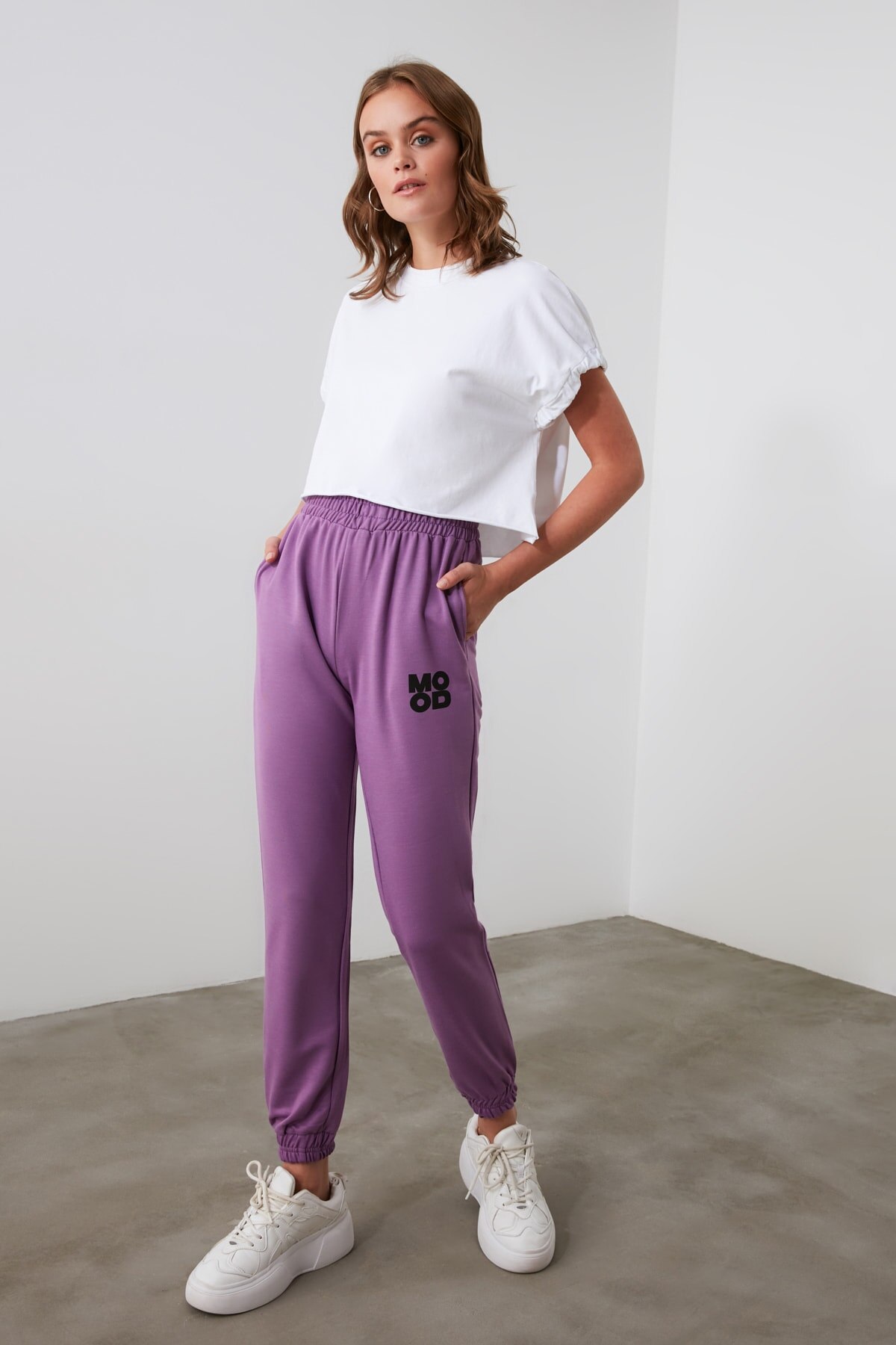 Trendyol Gedrukt Basic Gebreide Joggingbroek TWOAW21EA0277: Lilac / M