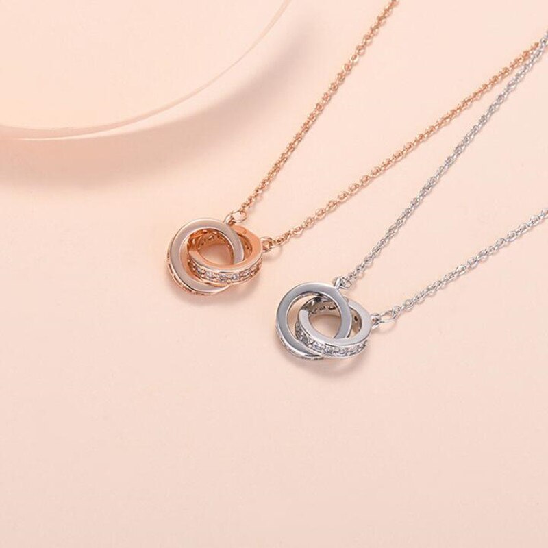COLLARES DE CIRCONIA y colgantes minimalistas para mujer, de doble círculo redondo de Plata de Ley 925, de , Gargantilla, joyería para amantes
