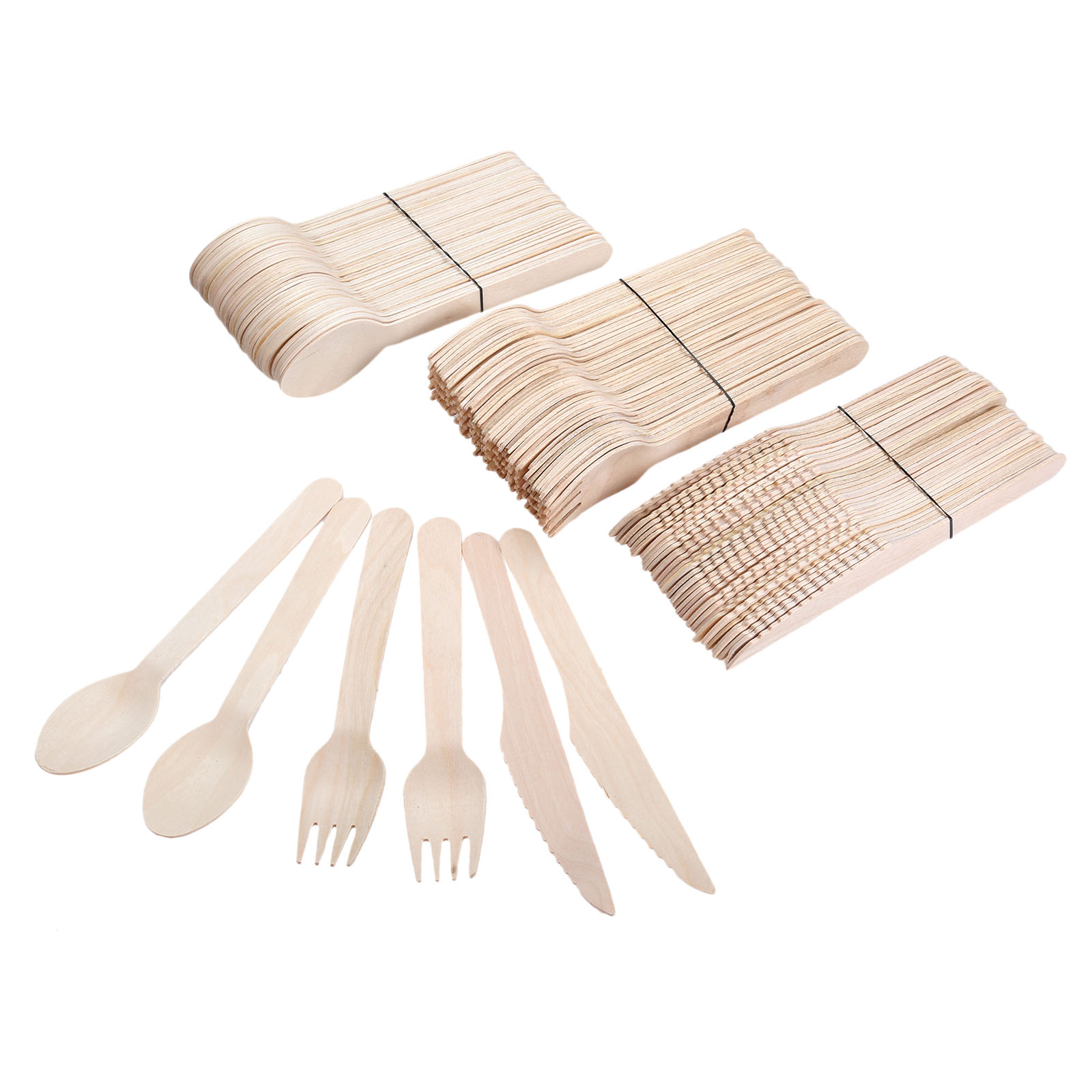 50Pcs/150Pcs Wegwerp Houten Bestek Vorken/Lepels/Cutters Messen Feestartikelen Keuken Gebruiksvoorwerp Dessert Servies verpakking 16Cm
