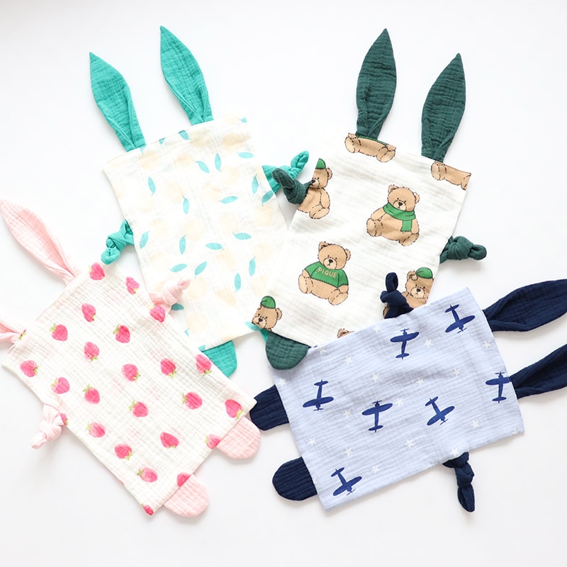 Toalha infantil de algodão orgânico para bebês, cobertor de segurança para recém-nascidos, macio e musselina, brinquedo infantil de dormir, confortável, acalmar, pano