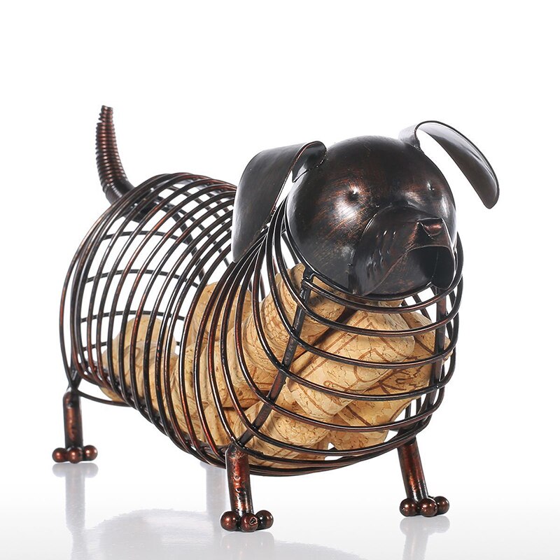 Teckel Hond Vormige Wijn Kurk Container Ijzer Ambachtelijke Dier Ornament Bruin Praktische Sculptuur Woondecoratie