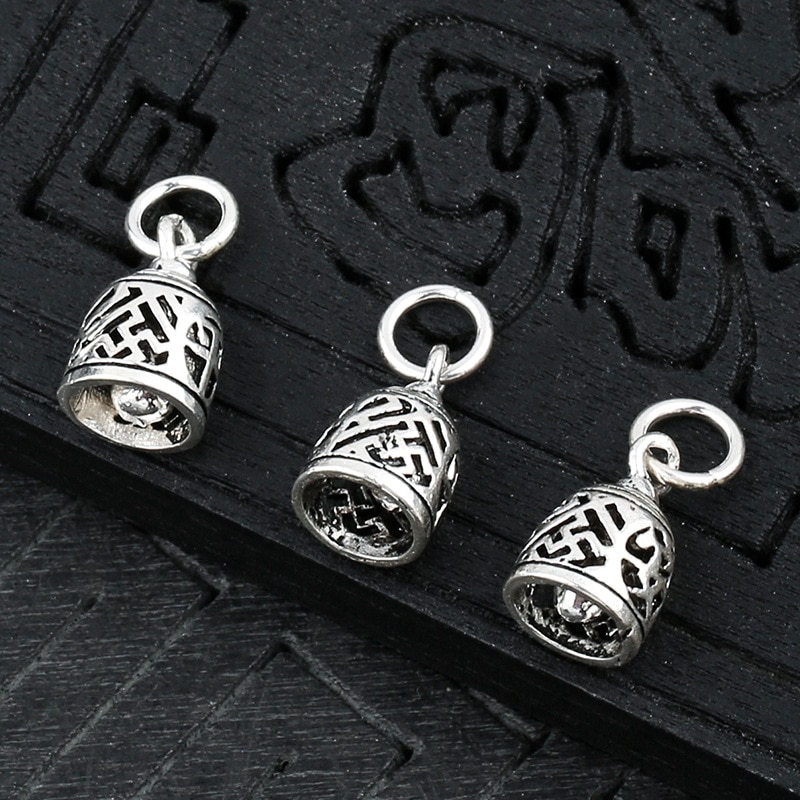 925 Sterling Silver Good Fortune Cat Bell Charm - Oval Egg Pendant (No Stone)