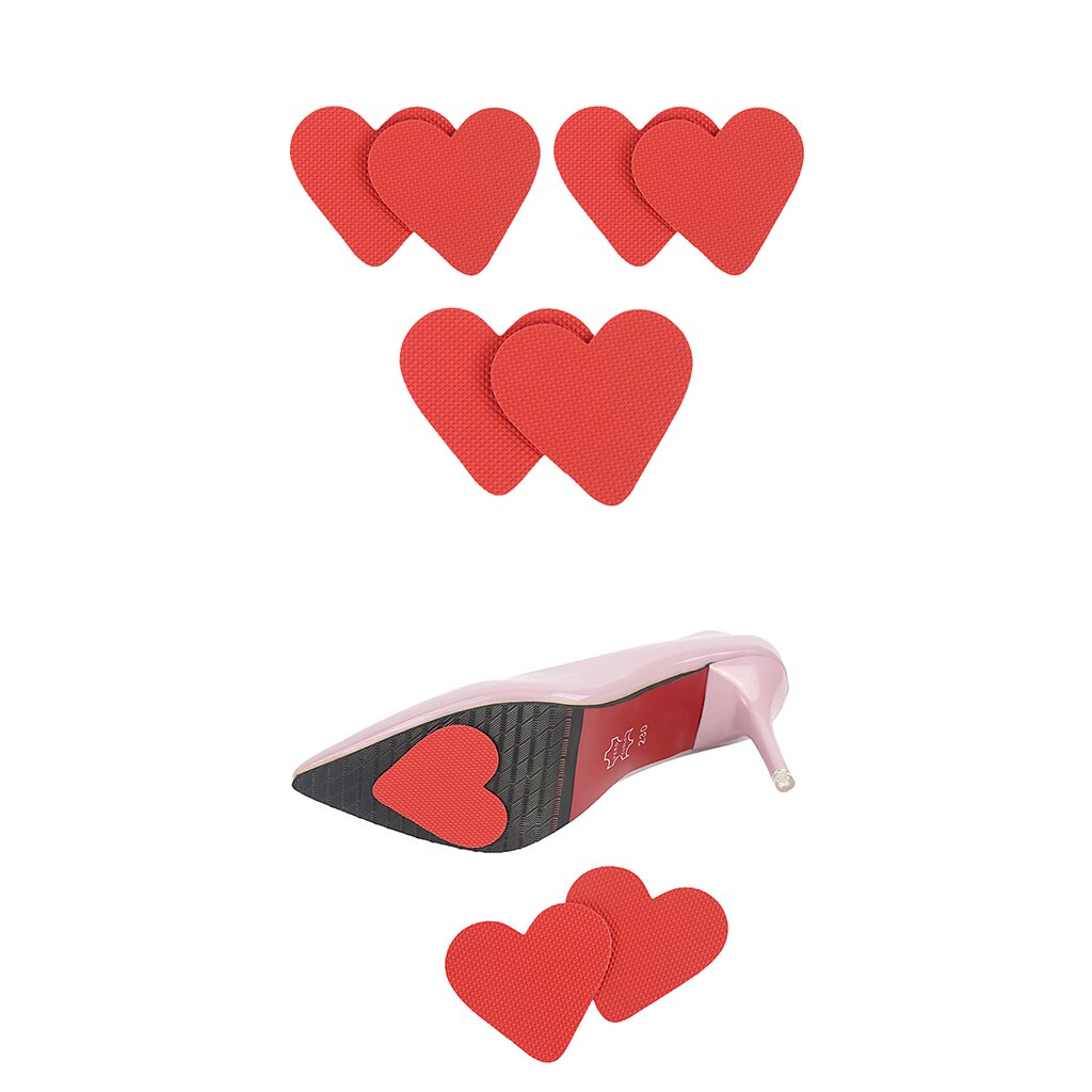 Protectores de suela de zapato antideslizantes para mujer, almohadillas de agarre a prueba de deslizamiento, corazón rojo, 6 pares