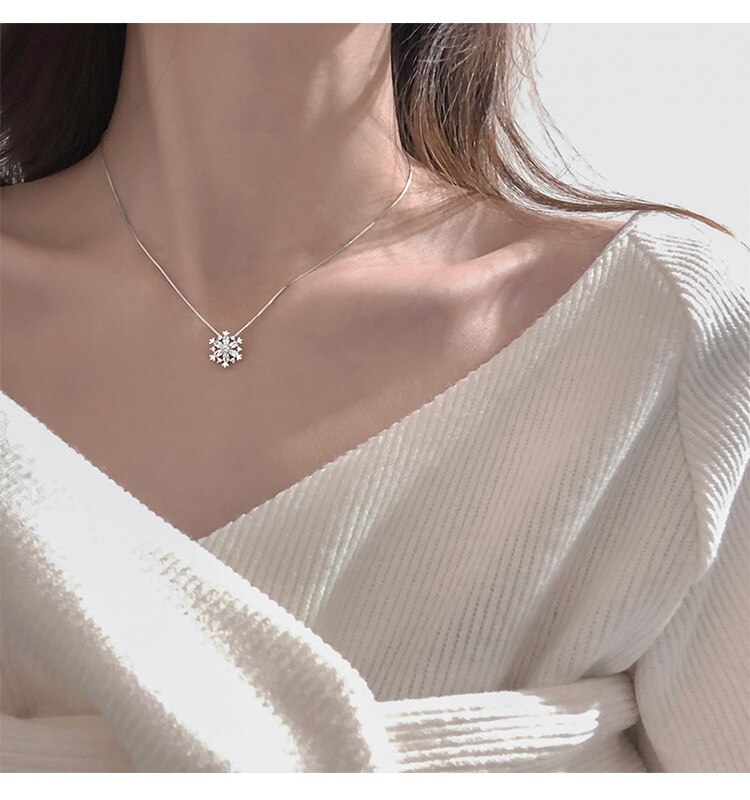Flash cubic zircon snowflake vedhæng halskæde kraveben kæde steg guld sølv farve halskæde til kvinder