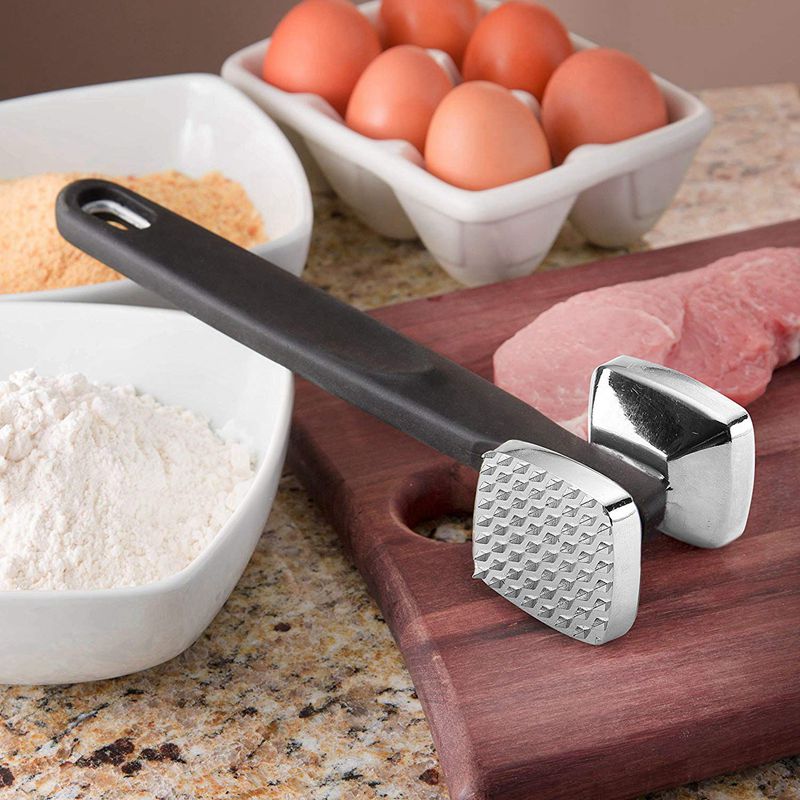 Köttmjukgörare, kraftigt hammarverktyg & kycklingpund, silver + svart