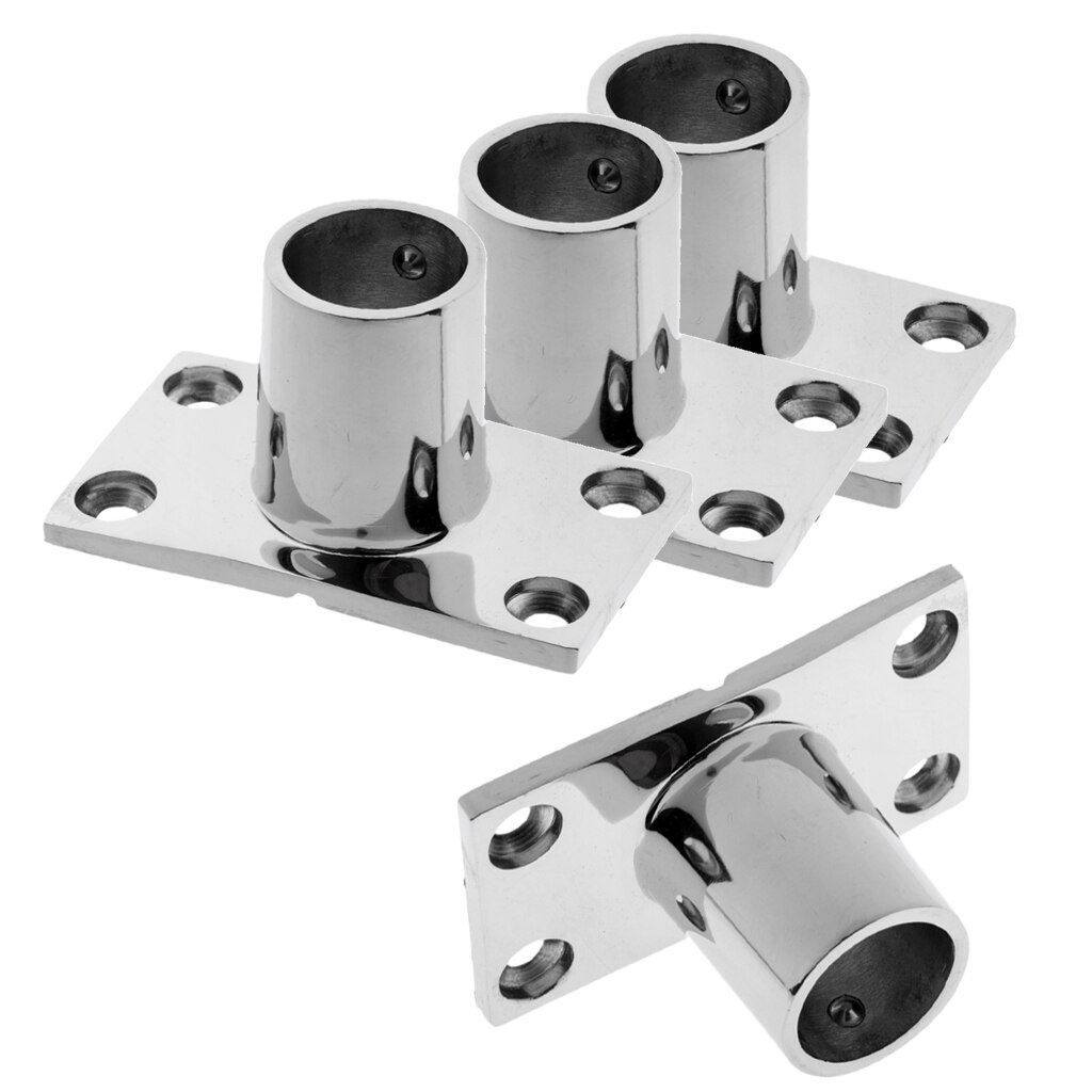 4x Stainless Boat Handrail Rectangular Base 90 Degree Rail Fitting 1" 25mm