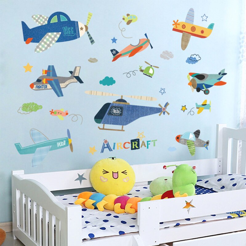 Cartoon Airplane Wall Sticker For Kids Rooms Children 's Room Wall Decals Mural DIY Baby Room Decor Kids Room Decoration