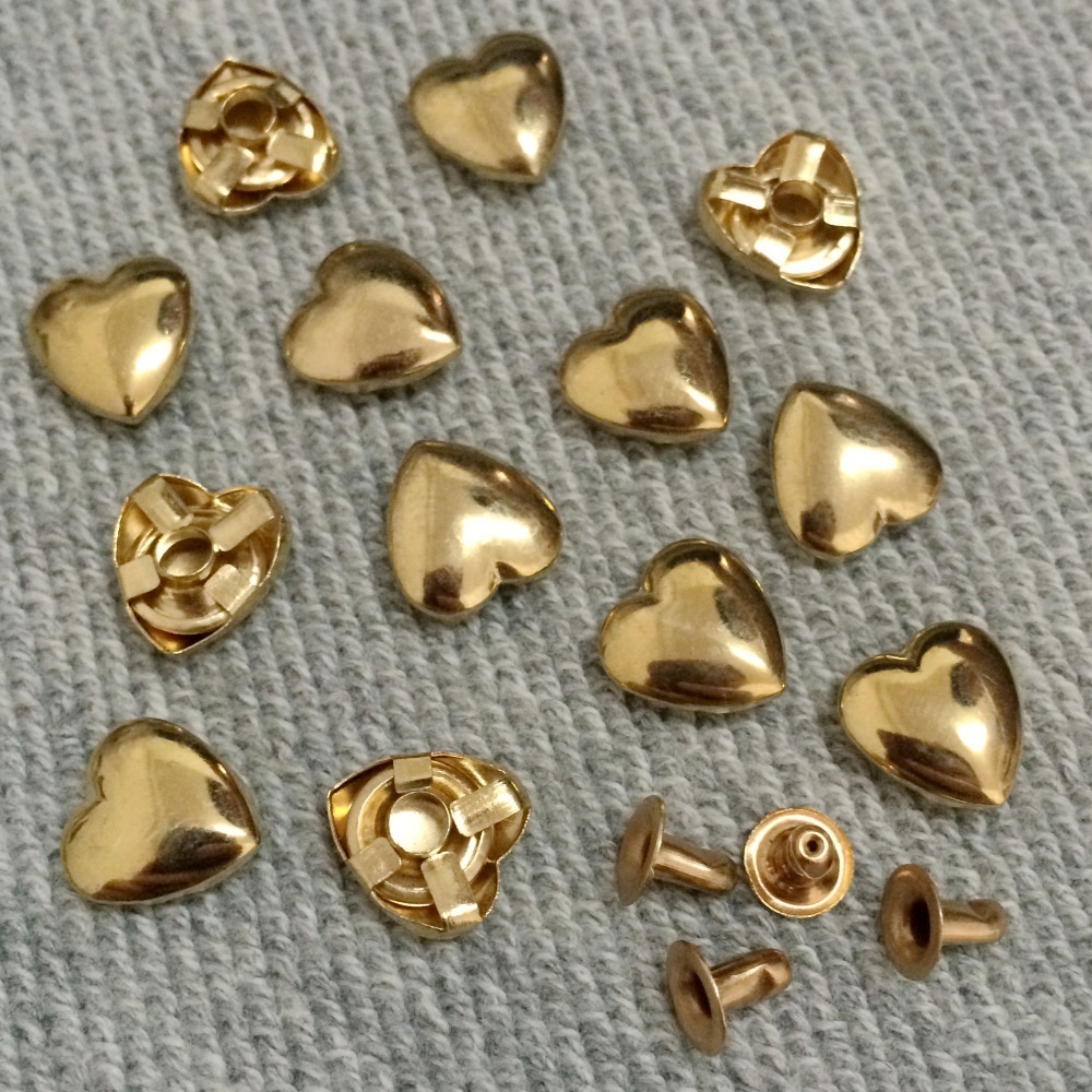 100 STKS 10 MM Gold Hart Studs Punk Spike Studs Spots Klinknagel DIY Zakken Riem Schoenen Portemonnee Craft Fit Voor DIY Gratis