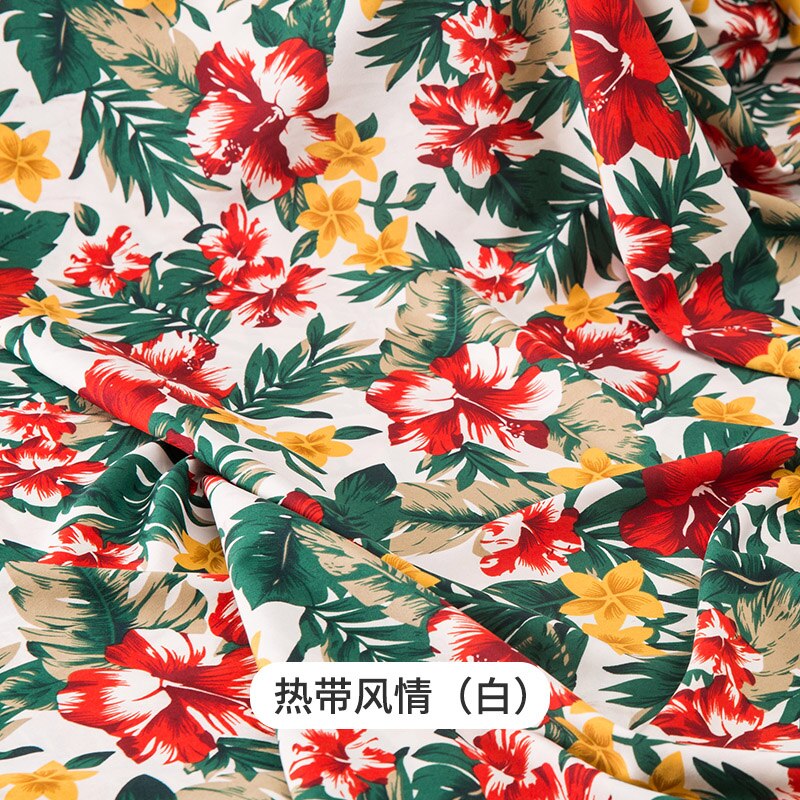 Micro elastic Floral Chiffon Fabric impervious printed wave point dress lining shirt flowers by the meter sewing brocade diy: Tropical style