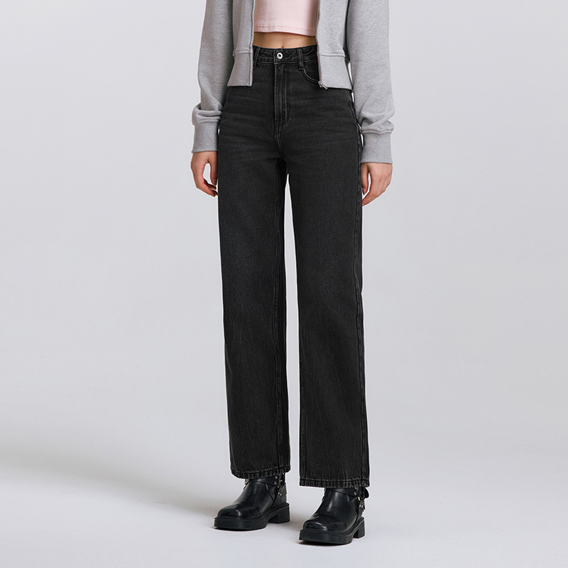 Semir Jeans Women Vintage Long Trousers Spring Wide-leg Trousers Comfortable Soft Versatile Trousers: XL / black