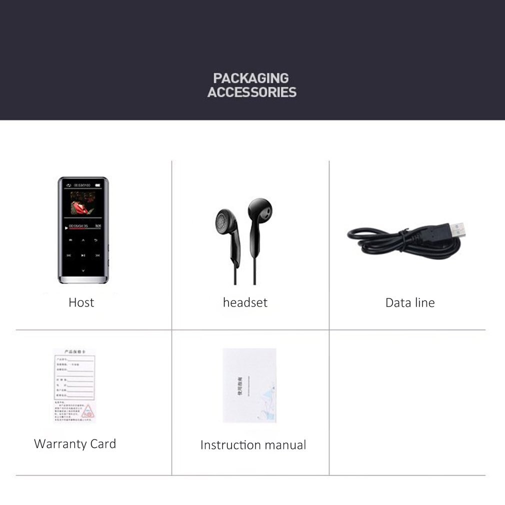 Bluetooth MP3 Speler Hifi 8Gb Slim Met 1.8 Inch Touch Keyssupport Otg Tf Card, Fm, Opname, E-Book, Klok, Stappenteller Muziekspeler