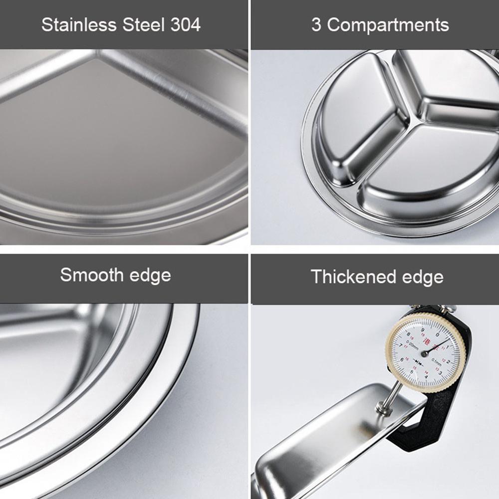 Stainless Steel Divided Tray Divided Dinner Snack Plate Kids Baby Plate Diet Plate Diet Food Control Tray