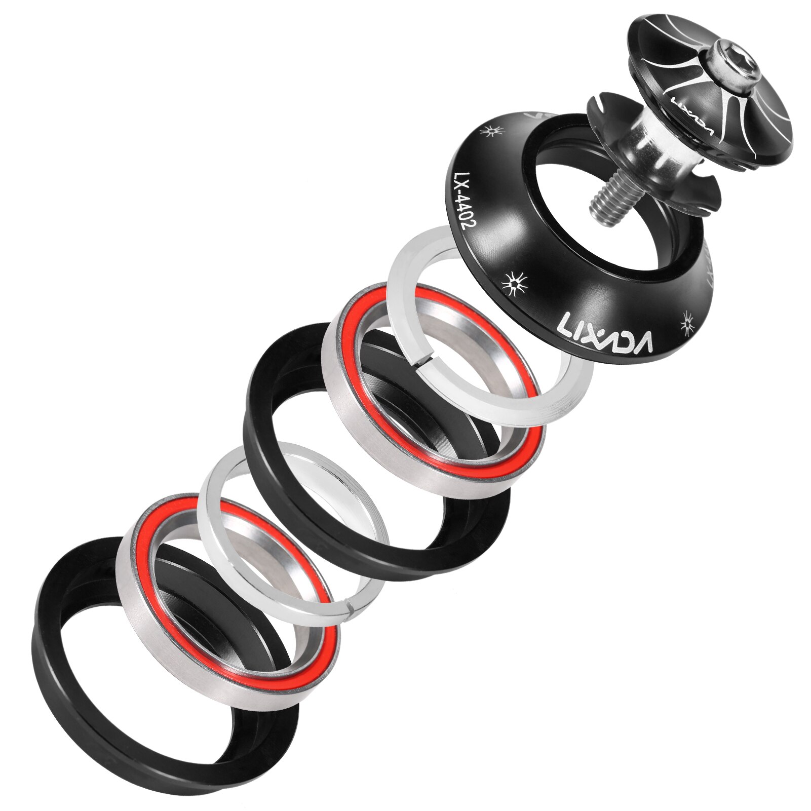 44-44mm Bike Headset CNC High Precision Machining Aluminum Bicycle Headset Heavy Duty Headset Top Cap Bearings Fork Bearings: black