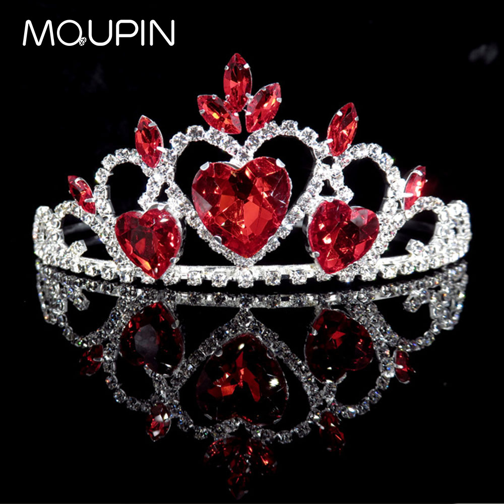 MQUPIN Rode Luxe Wedding Bridal Kristal Eenvoudige hart Prinses Koningin Strass Tiara Hoofdband Bruiloft hairwear accessoires