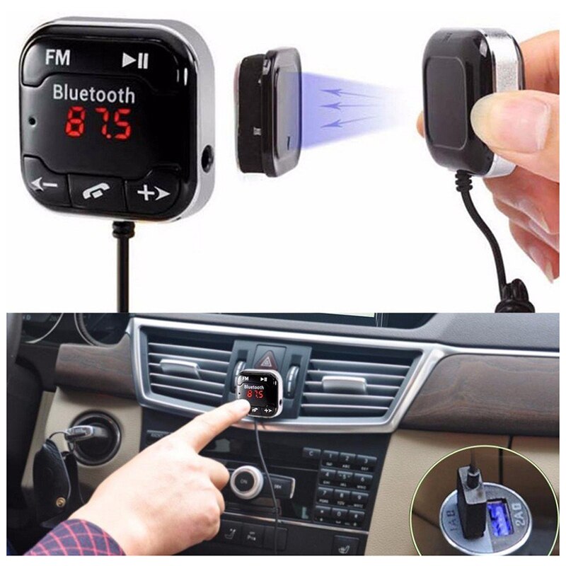 Kit de transmisor FM con Bluetooth inalámbrico para coche, reproductor MP3, mando a distancia, negro