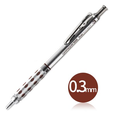 Una unidad, Pentel GraphGear 1000, barril de aluminio, lápiz mecánico de dibujo de , suministros para oficina y escuela: 03mm