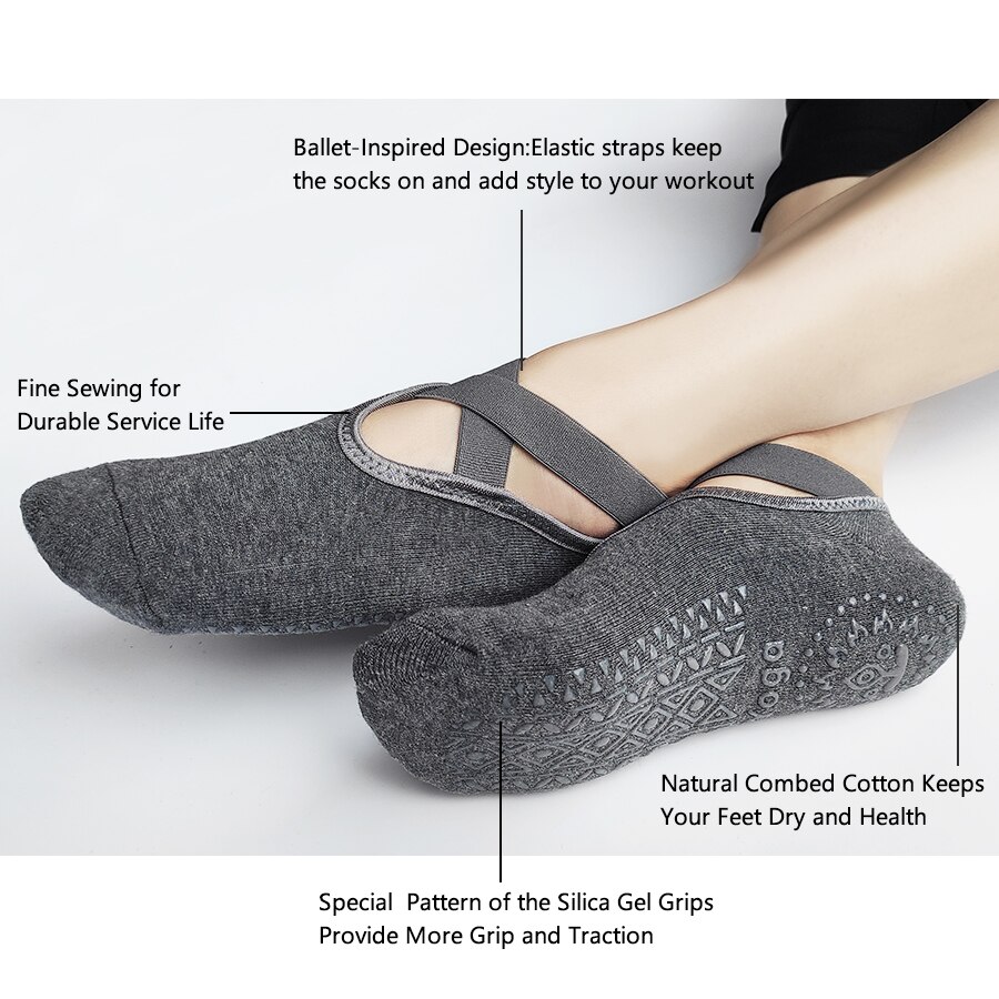 Fitness Nicht-Unterhose Griffe &Ampere; Riemen Yoga Socken Bandage Baumwolle Pilates Socken Reine Stange Ballett tanzen Atmungsaktive trainieren Fitnessstudio für Frauen