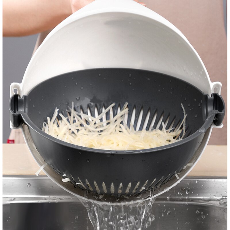 9 In 1 Keuken Gadget Rasp Groentesnijder Slicer Multifunctionele Voedsel Chopper Mandoline Slicer Draaien Afvoer Mand #1