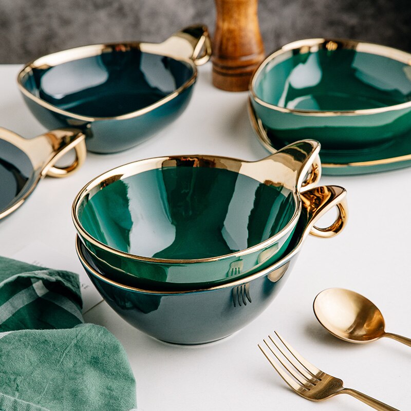 Ceramic Ring Dinnerware Set Bowl Dishes Saucer Combination 11.5inch Plate Green Light Luxury Modern Dinner Set