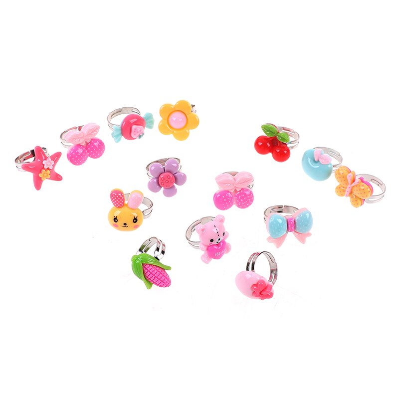 10 Pçs/lote Anéis Bebê Crianças Anéis Dos Desenhos Animados das Crianças Para As Meninas Flor Anel Animal Set Mix Dedo Anéis Jewery