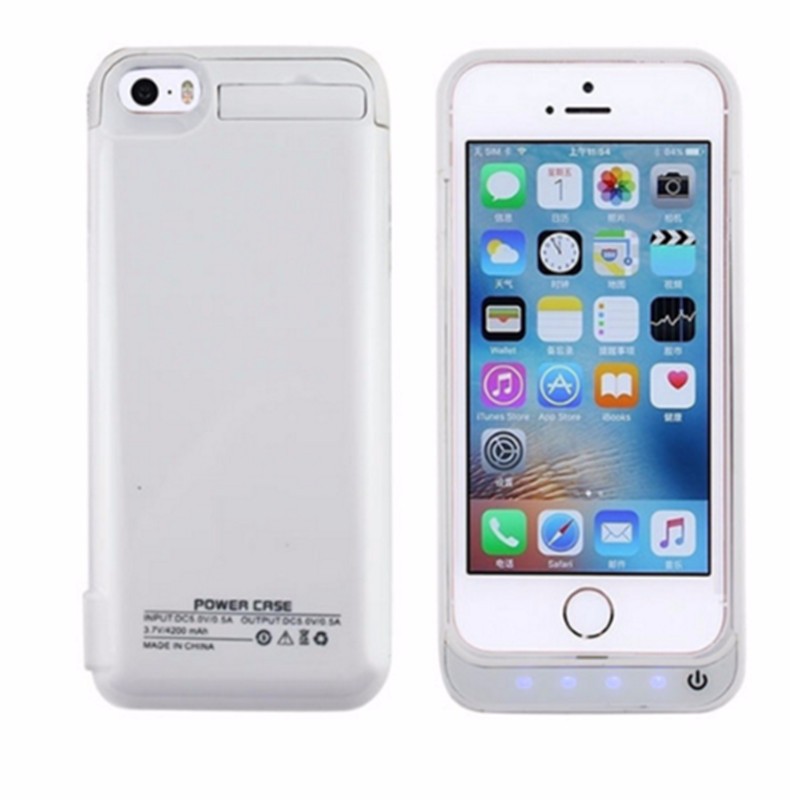 NENG 4200mAh White Charging Case for IPhone 5 5s 5C SE External Backup Battery Charger Case Power Bank Pack with Hold