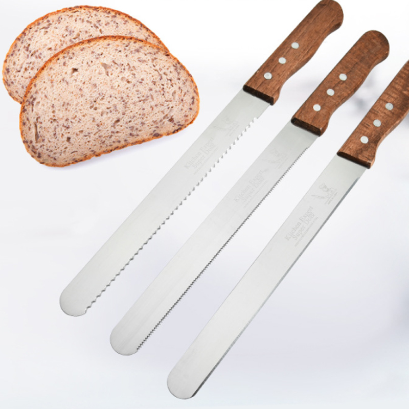 Stainless Steel Bread Serrated Knife Wooden Handle Cake Spatula Baguette Slicing Baking Cooking Tools Kitchen Accessories