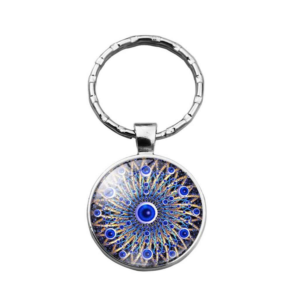 Beautiful Blue Evil Eye Religious Photo Round Glass Keychain Pendant Keyring Eyelash Big Evil Women Men Jewelry: Yellow