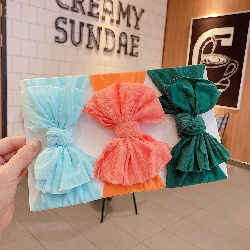 3 Stks/set Baby Hoofdband Big Bows Pasgeboren Hoofdbanden Hoofdbanden Voor Meisjes Effen Kleur Kids Baby Tulband Baby Haar Accessoires: set 2