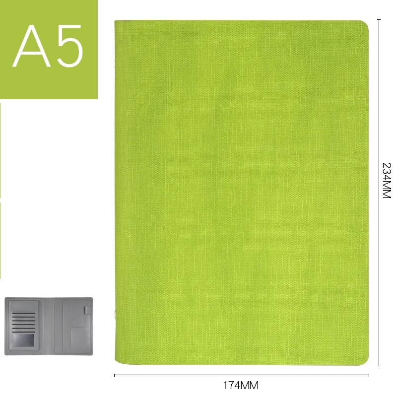 Classeur en cuir A5 Padfolio, classeur porte-carte d'affaires, organiseur de bureau, école, classeur à 6 anneaux, tampons d'écriture de gestionnaire: Vert clair