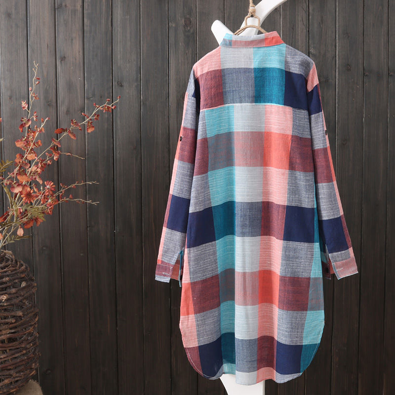 Neploe koreansk sommer solcreme bluse frakke plaid stribet langærmet skjorte mellemlang løs blusas top 4 a 893