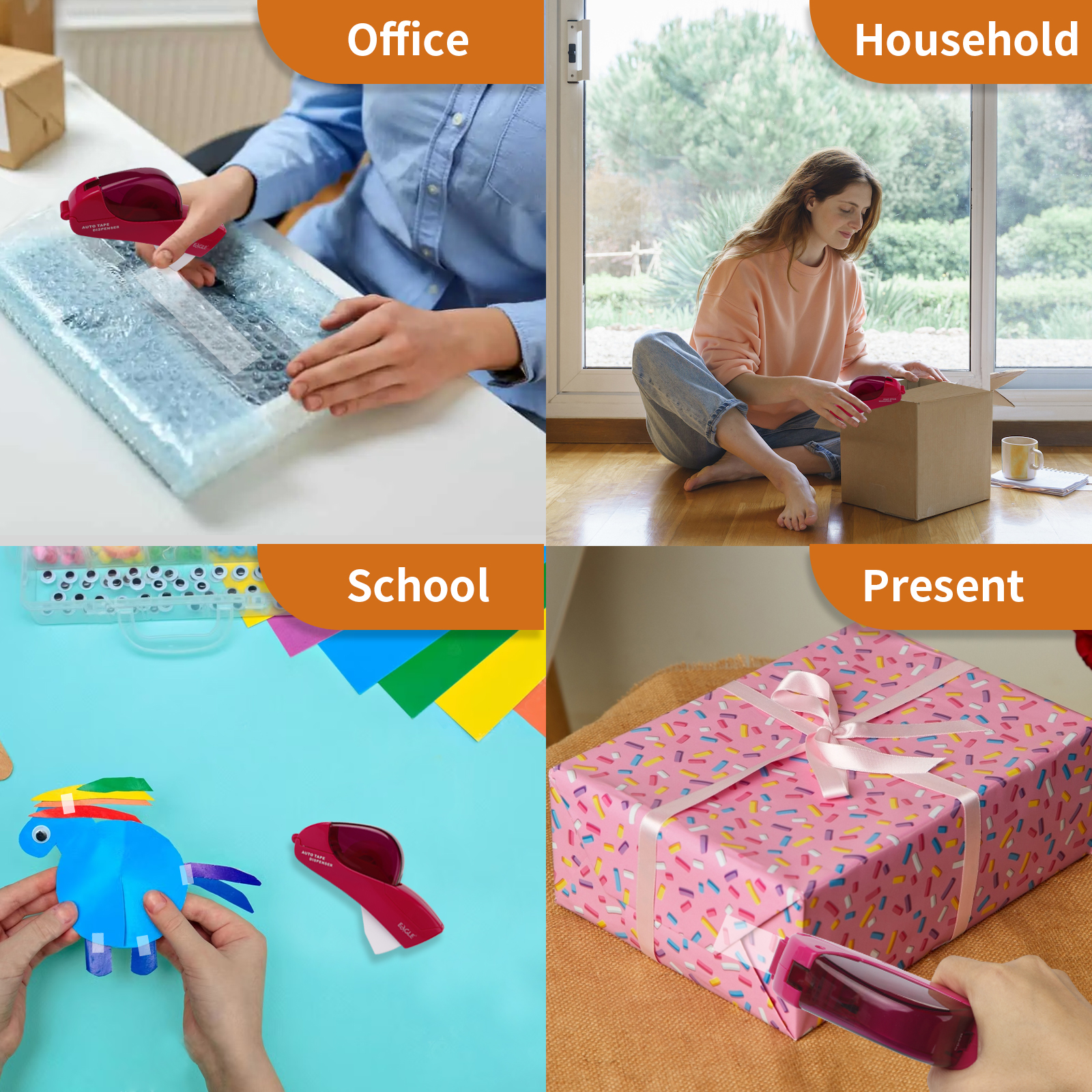 Distributeur automatique de ruban adhésif Eagle, aucune batterie requise, avec 2 rouleaux de ruban adhésif gratuit, adapté au travail manuel, emballage familial