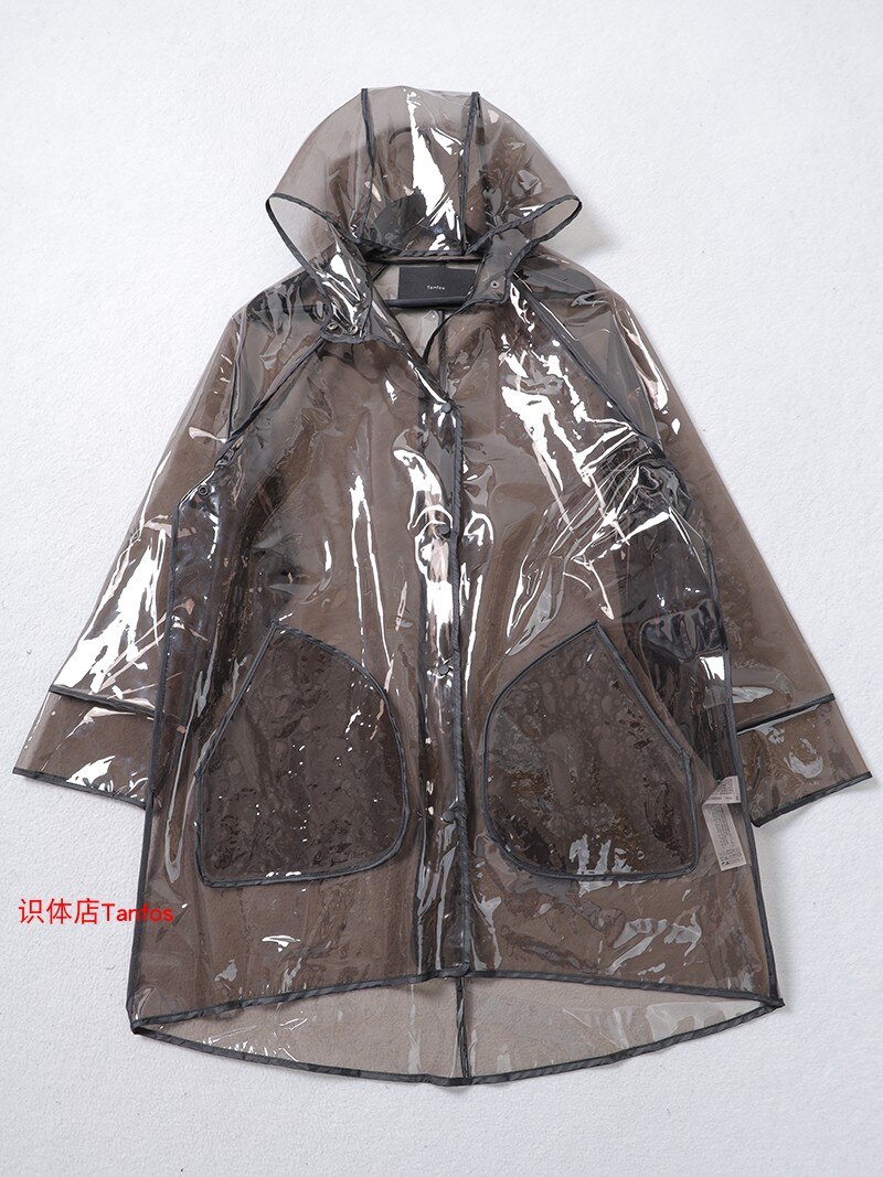 Trench in PVC impermeabile trasparente trasparente lungo cappotto verde rosa nero: Black / L