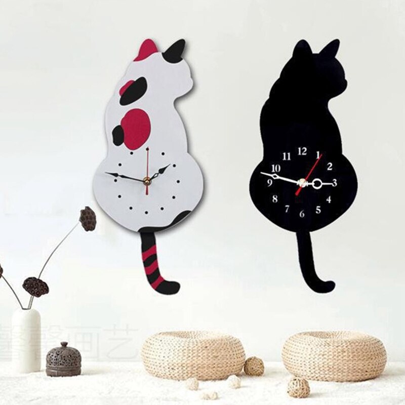 Cat Quartz Clocks Pendulum Clock Swinging Tail Wall Clock Wall Quartz Needle Wall Watch Clocks Bedroom Home Decor